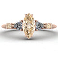 Maisie marquise champagne diamond engagement ring in 18ct rose gold, front view showing the elegant marquise diamond and delicate rose gold setting, handmade in our London studio