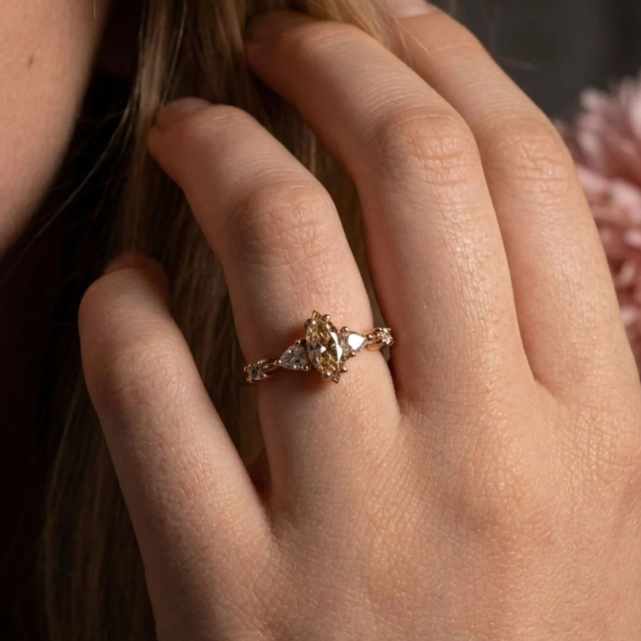 Maisie Marquise Champagne Diamond Ring in 18ct Rose Gold
