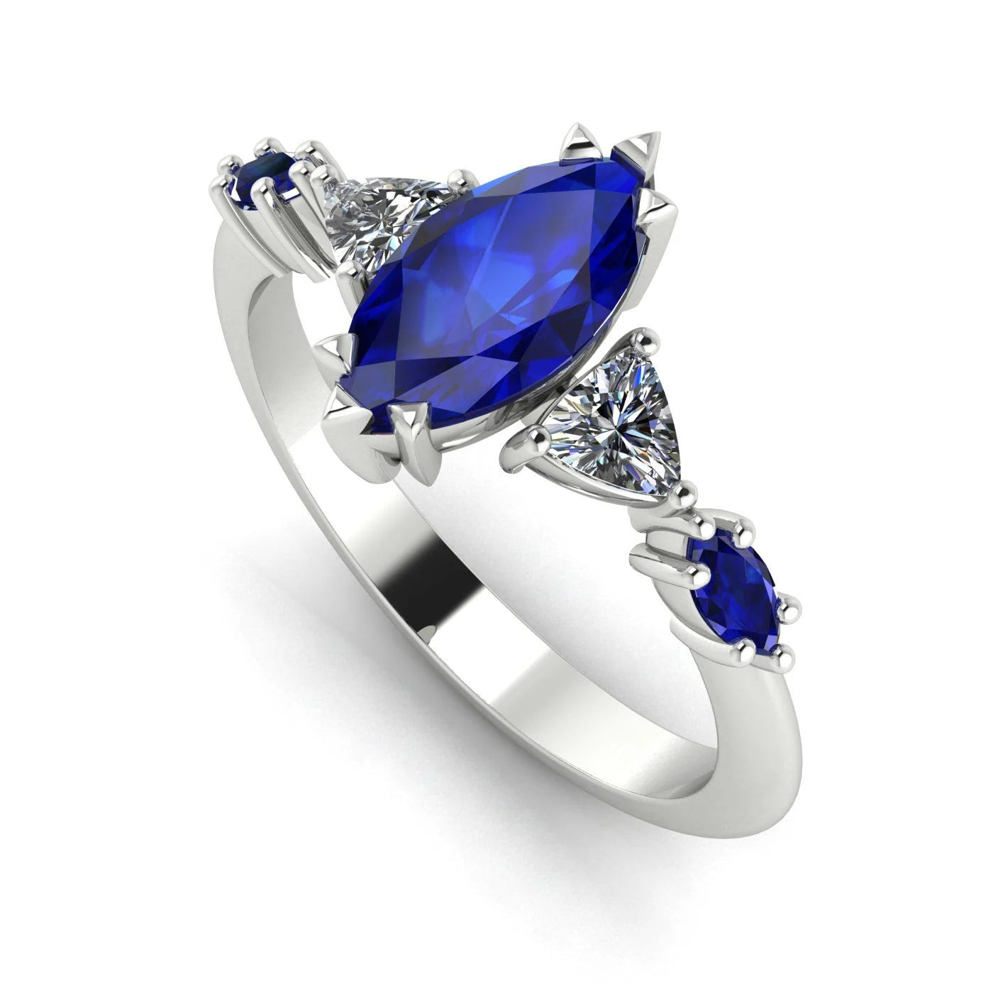 Maisie Marquise Blue Sapphire & Diamond Ring in White Gold or Platinum