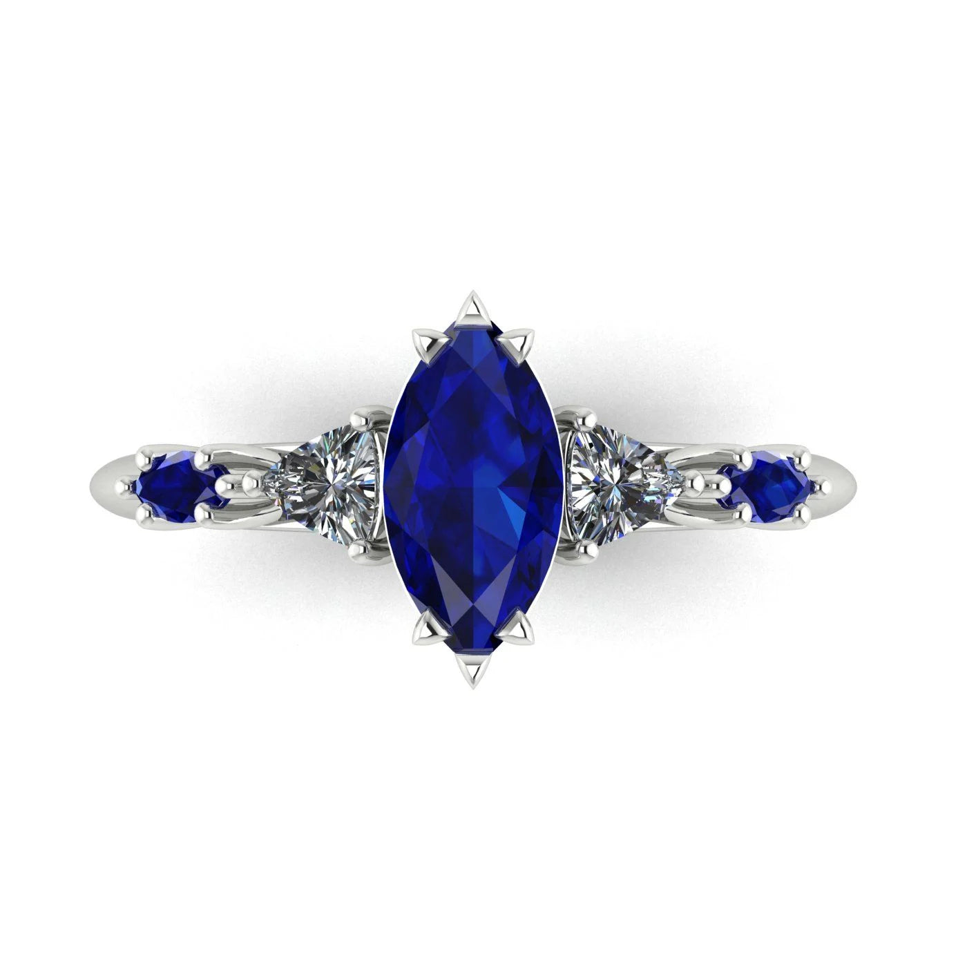 Maisie Marquise Blue Sapphire & Diamond Ring in White Gold or Platinum
