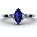 Maisie Marquise Blue Sapphire & Diamond Ring in White Gold or Platinum