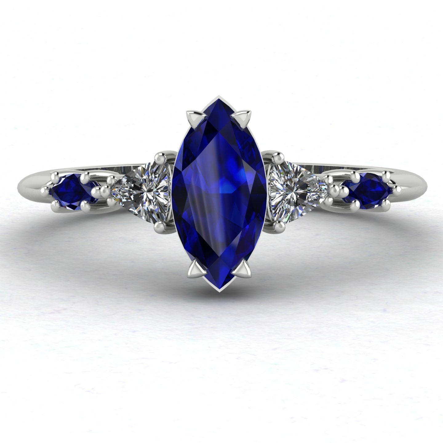 Maisie Marquise Blue Sapphire & Diamond Ring in White Gold or Platinum