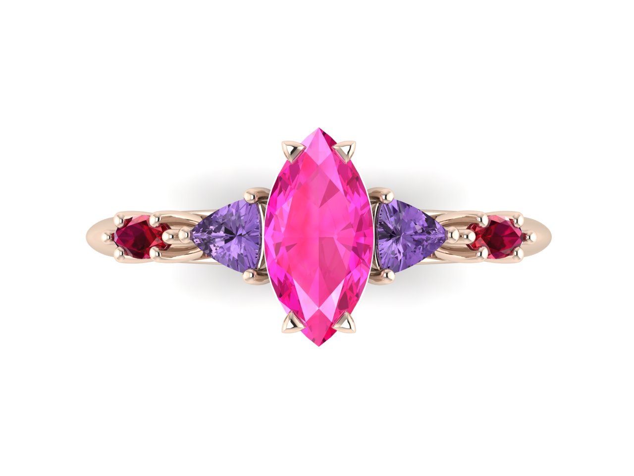 Maisie Marquise Pink Sapphire, Violet Sapphire & Ruby Ring in 18ct Rose Gold