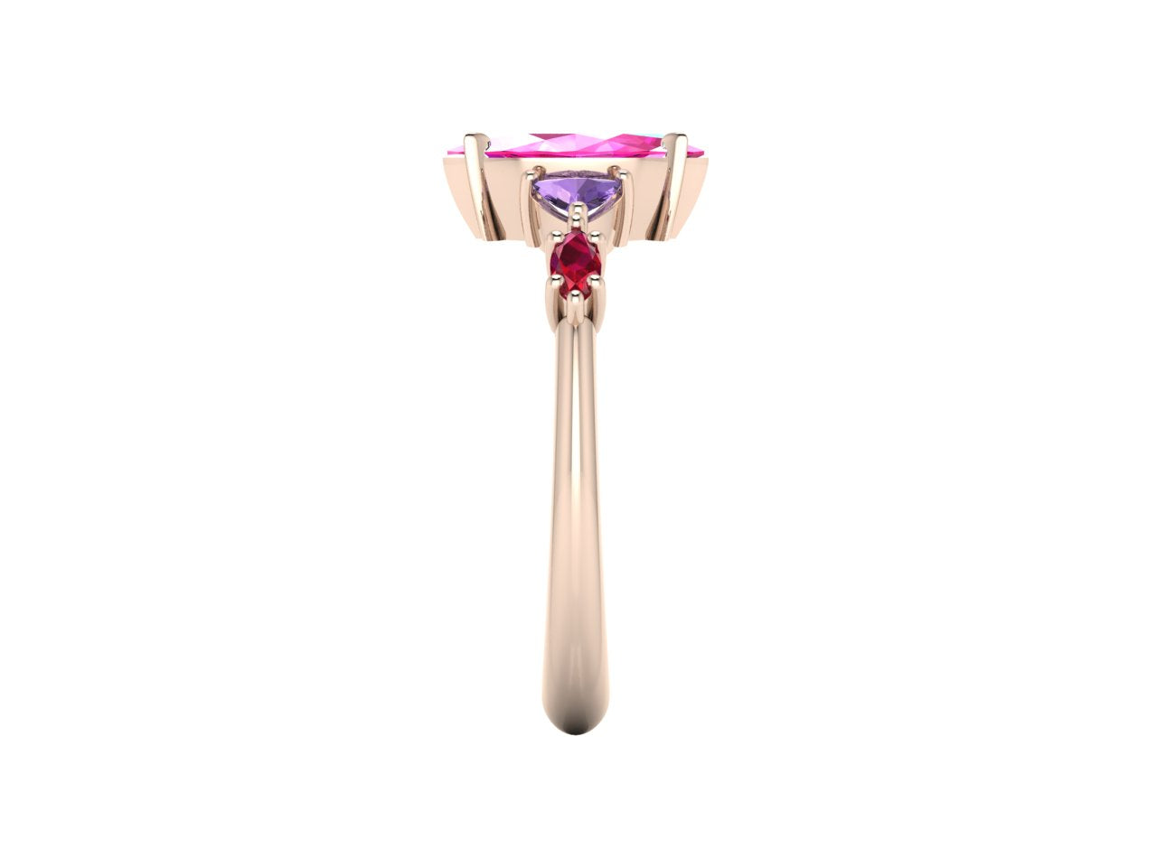 Maisie Marquise Pink Sapphire, Violet Sapphire & Ruby Ring in 18ct Rose Gold