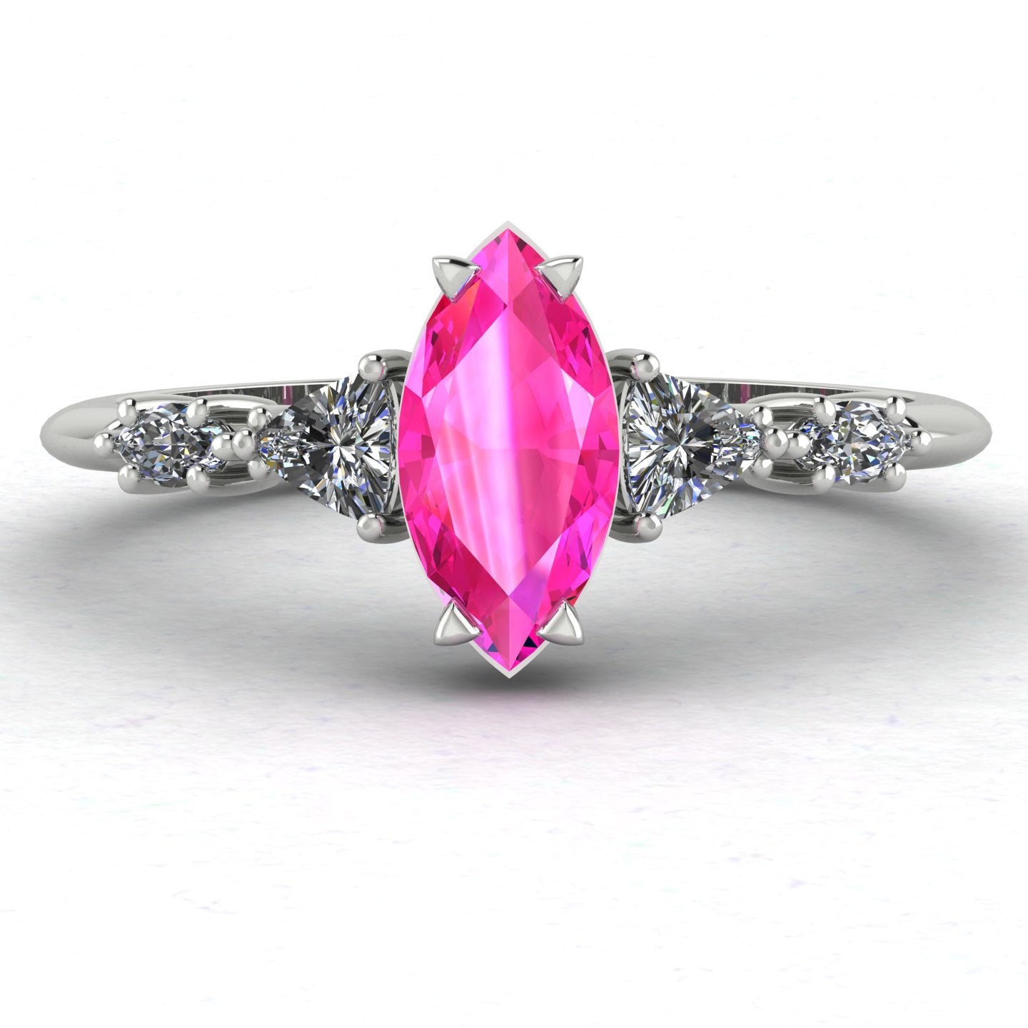 Maisie Marquise Pink Sapphire & Diamond Ring in White Gold or Platinum