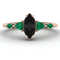 Maisie Marquise Black Diamond & Emerald Ring in 18ct Rose Gold