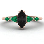 Maisie Marquise Black Diamond & Emerald Ring in 18ct Rose Gold