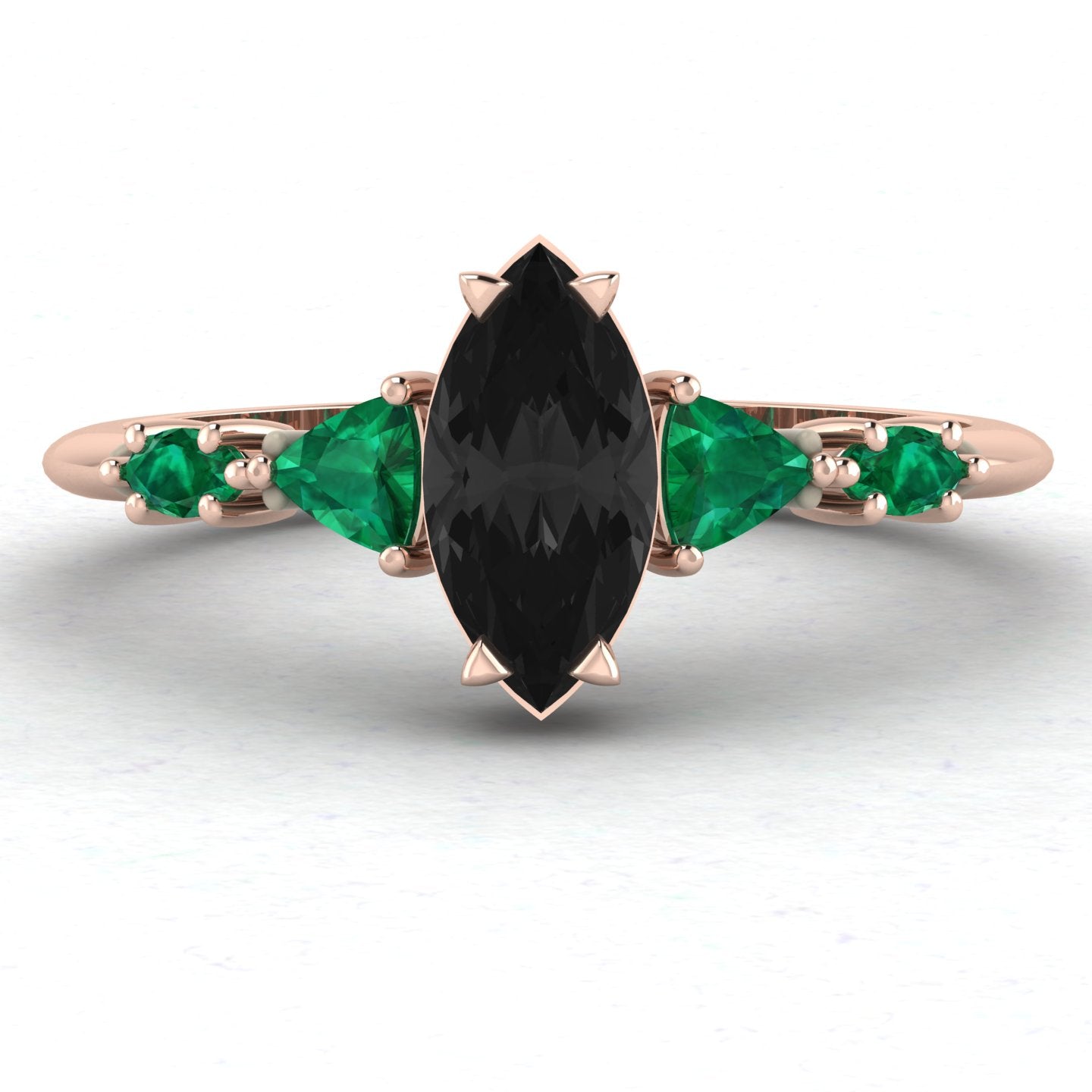 Maisie Marquise Black Diamond & Emerald Ring in 18ct Rose Gold
