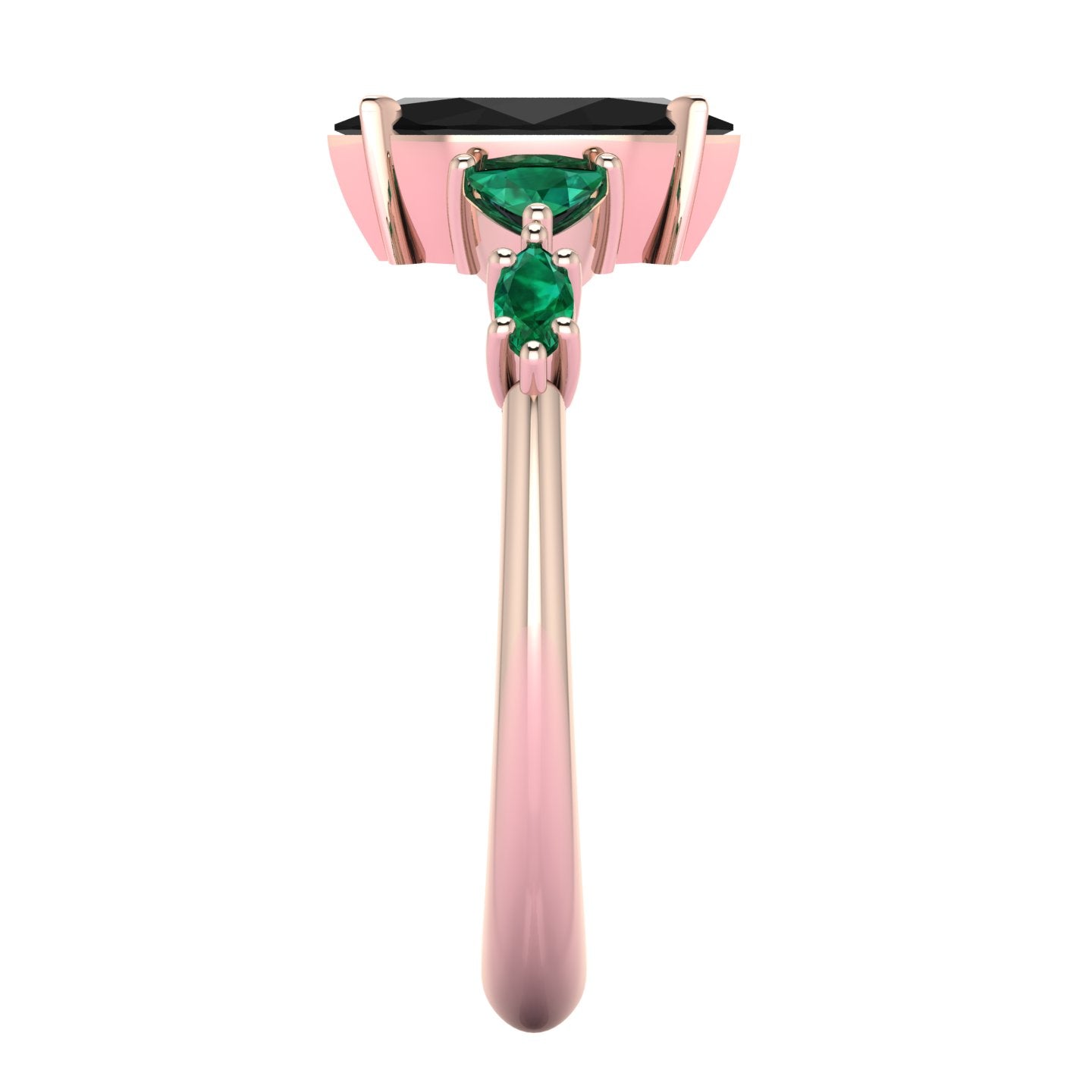 Maisie Marquise Black Diamond & Emerald Ring in 18ct Rose Gold