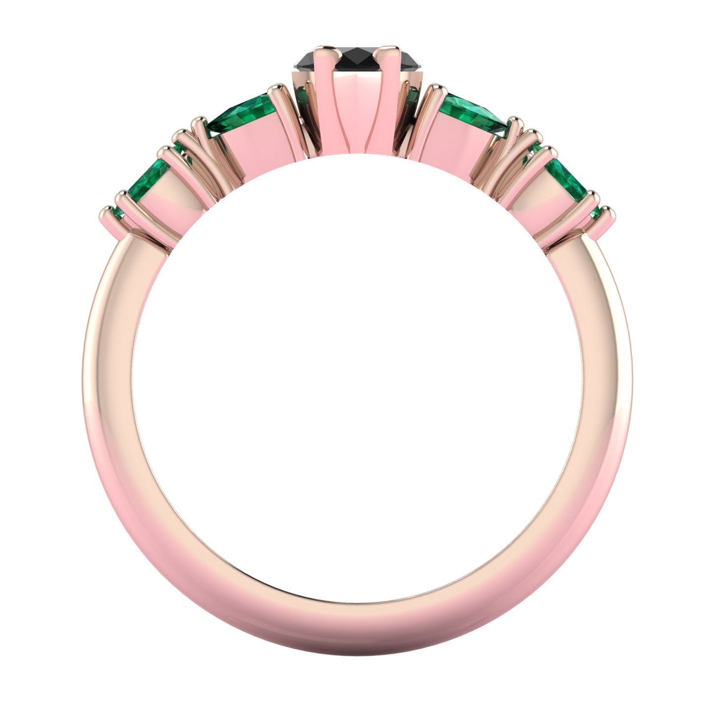 Maisie Marquise Black Diamond & Emerald Ring in 18ct Rose Gold