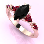 Maisie Marquise Black Diamond & Ruby Ring in 18ct Rose Gold