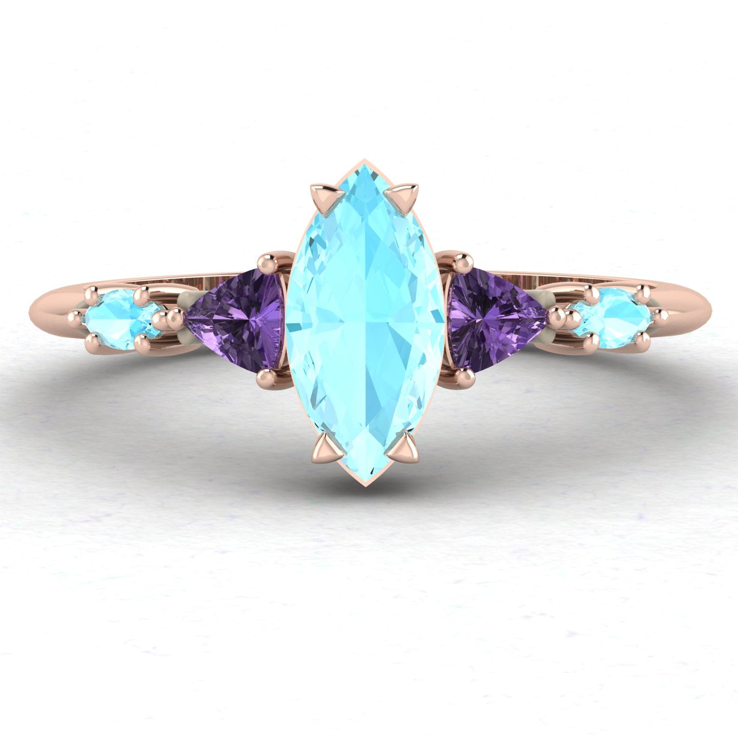 Maisie Marquise Aquamarine & Violet Sapphire Ring in 18ct Rose Gold