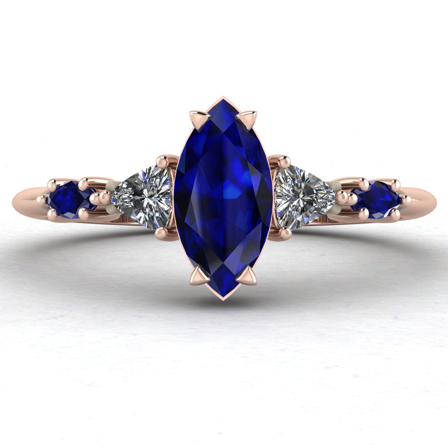 Maisie Marquise Blue Sapphire & Diamond Ring in 18ct Rose Gold