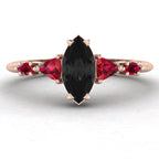 Maisie Marquise Black Diamond & Ruby Ring in 18ct Rose Gold