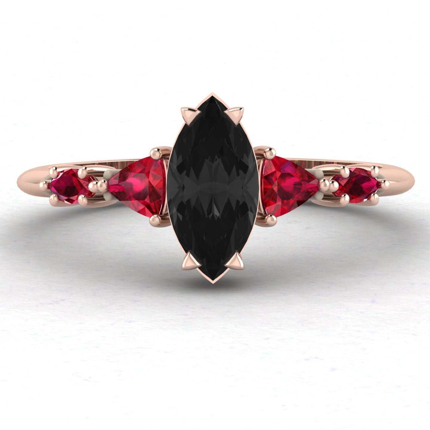 Maisie Marquise Black Diamond & Ruby Ring in 18ct Rose Gold