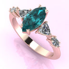 Maisie Marquise Teal Sapphire & Diamond Ring in 18ct Rose Gold
