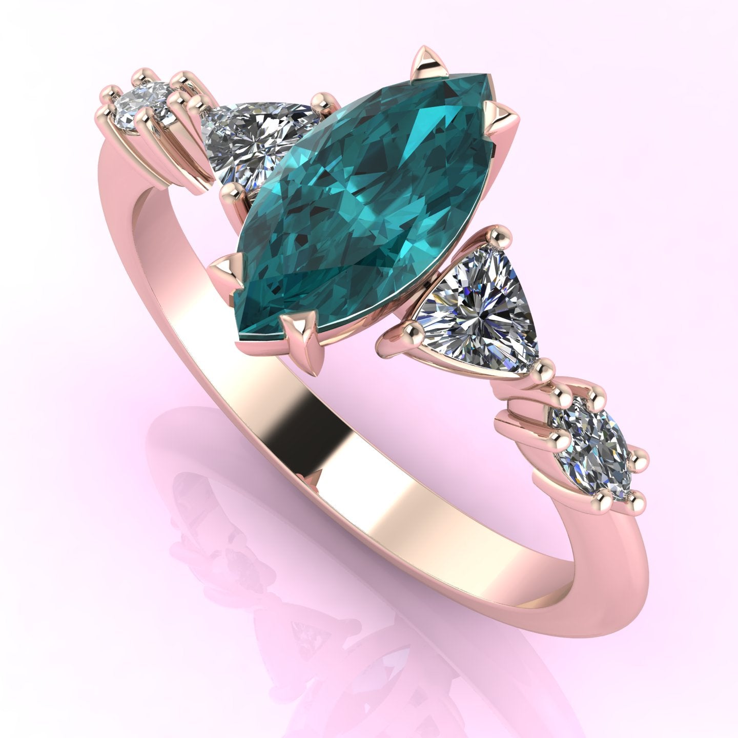 Maisie Marquise Teal Sapphire & Diamond Ring in 18ct Rose Gold