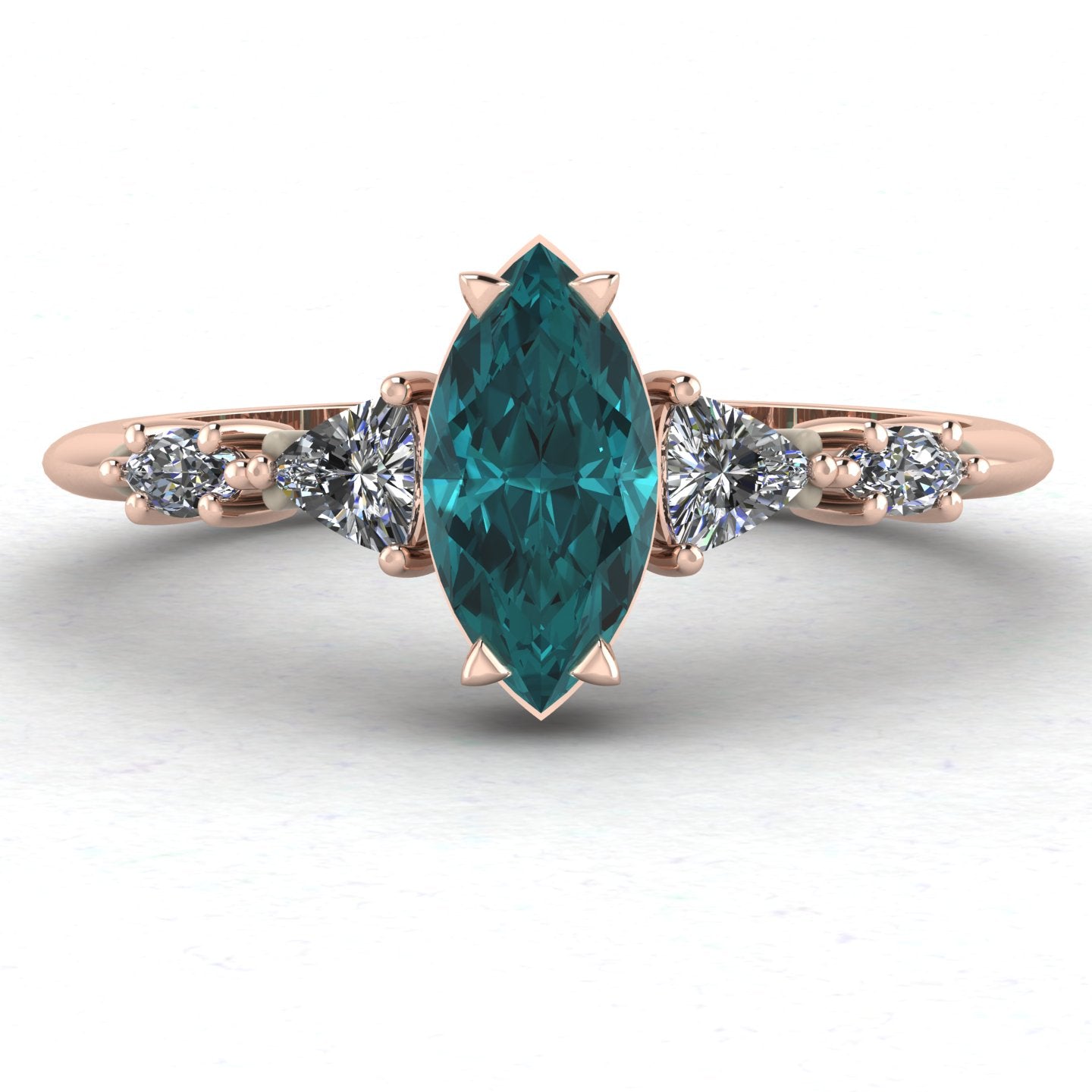 Maisie Marquise Teal Sapphire & Diamond Ring in 18ct Rose Gold