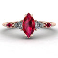 Maisie marquise ruby and diamond five-stone engagement ring in 18ct rose gold, front view