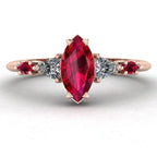 Maisie marquise ruby and diamond five-stone engagement ring in 18ct rose gold, front view