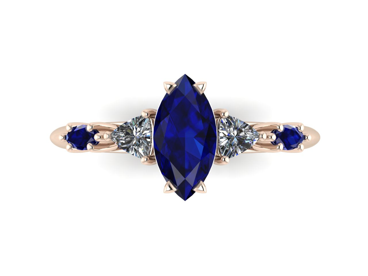 Maisie Marquise Blue Sapphire & Diamond Ring in 18ct Rose Gold