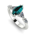 Maisie Marquise Teal Sapphire & Diamond Ring in White Gold or Platinum