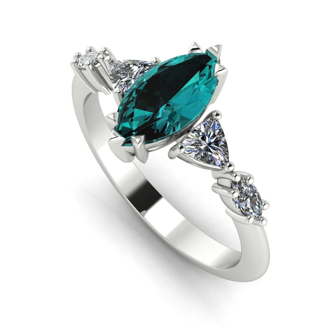 Maisie Marquise Teal Sapphire & Diamond Ring in White Gold or Platinum