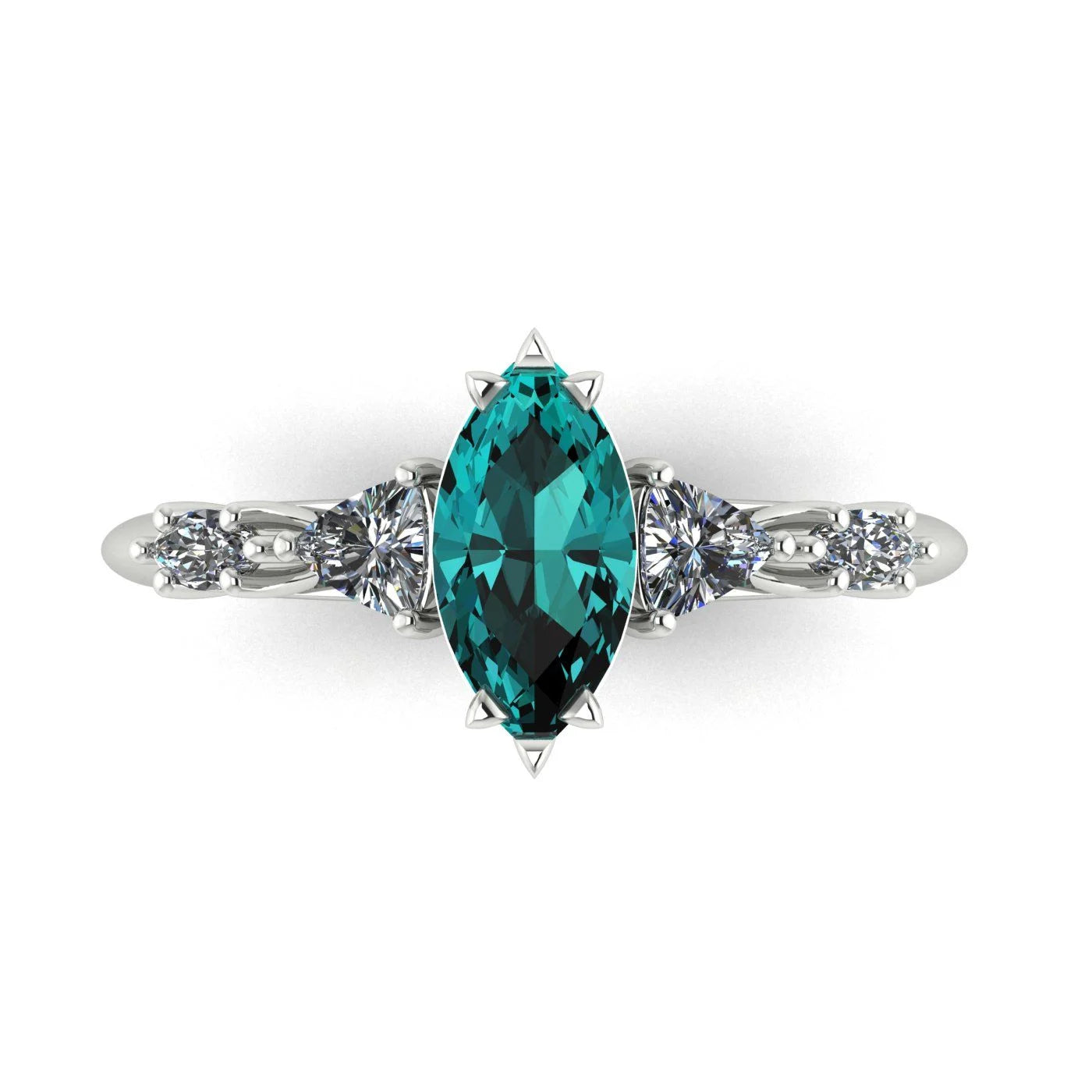 Maisie Marquise Teal Sapphire & Diamond Ring in White Gold or Platinum