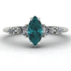 Maisie Marquise Teal Sapphire & Diamond Ring in White Gold or Platinum