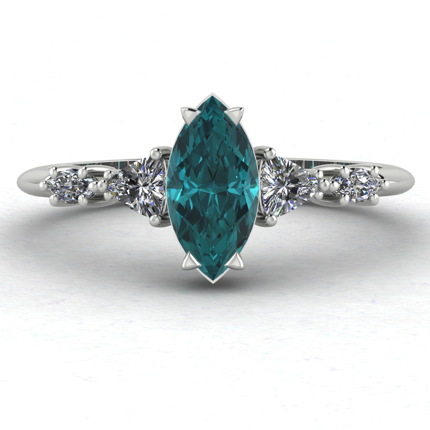 Maisie Marquise Teal Sapphire & Diamond Ring in White Gold or Platinum