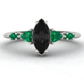 Maisie Black Diamond & Emerald Ring in White Gold or Platinum