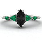 Maisie Black Diamond & Emerald Ring in White Gold or Platinum