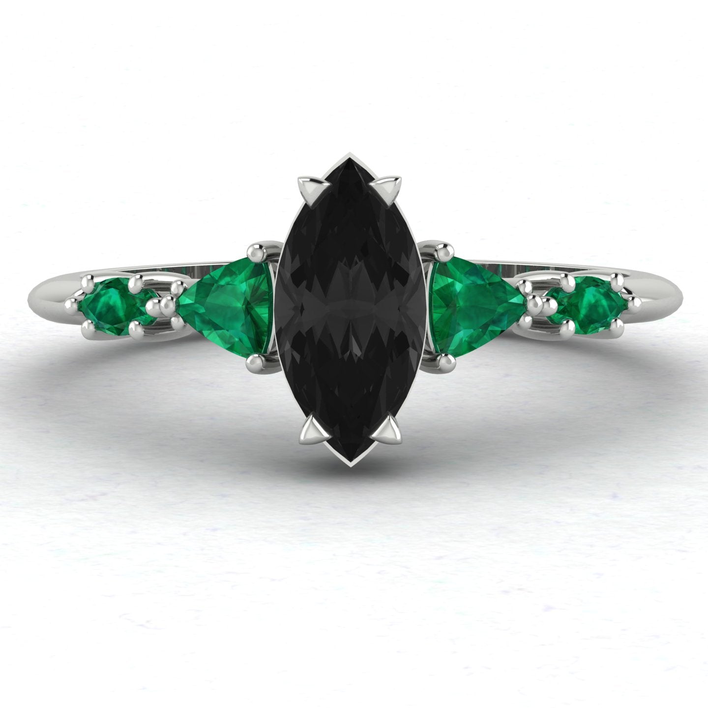 Maisie Black Diamond & Emerald Ring in White Gold or Platinum