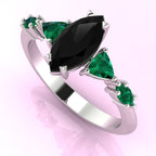 Maisie Black Diamond & Emerald Ring in White Gold or Platinum