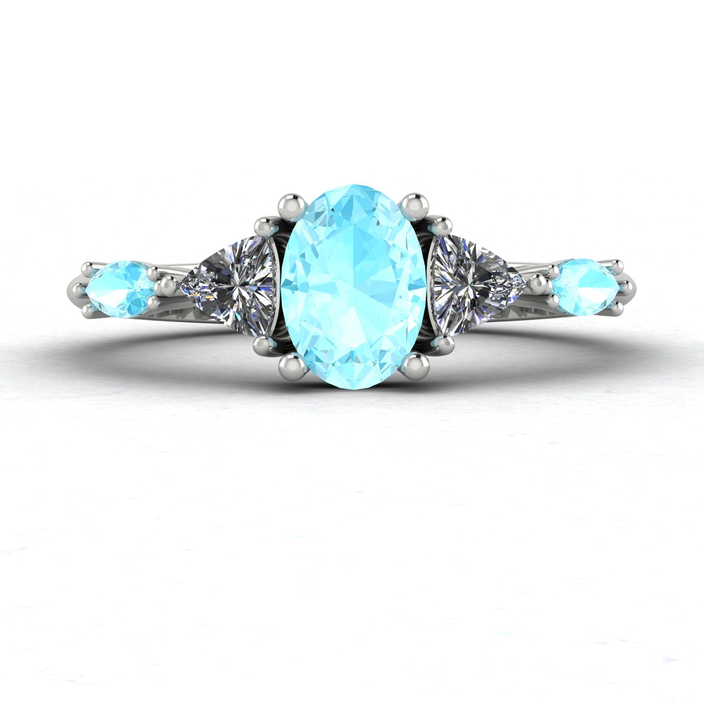 Maisie Oval Aquamarine & Diamond Ring in White Gold or Platinum