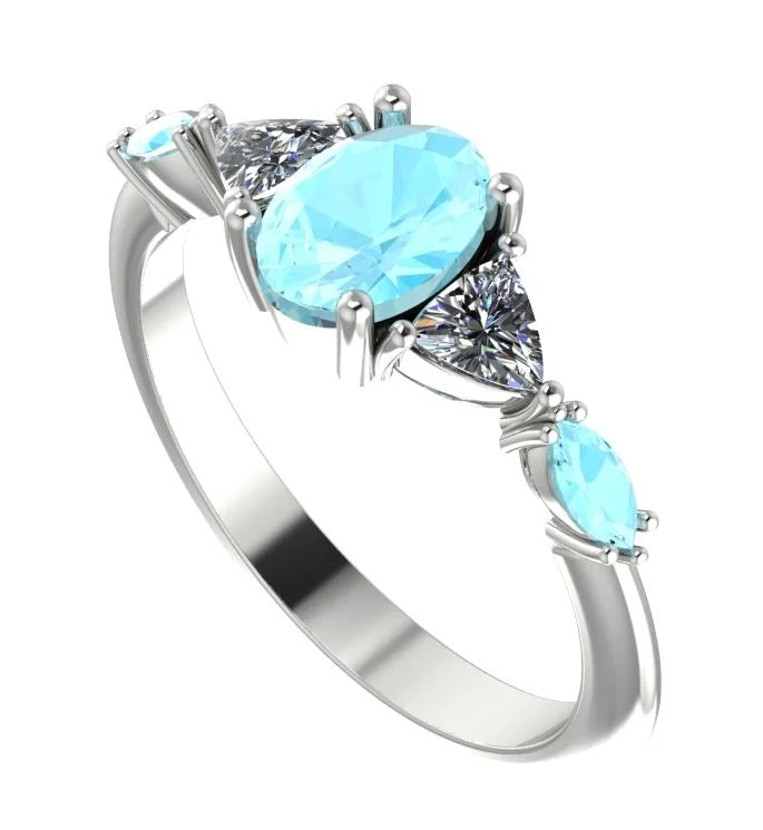 Maisie Oval Aquamarine & Diamond Ring in White Gold or Platinum
