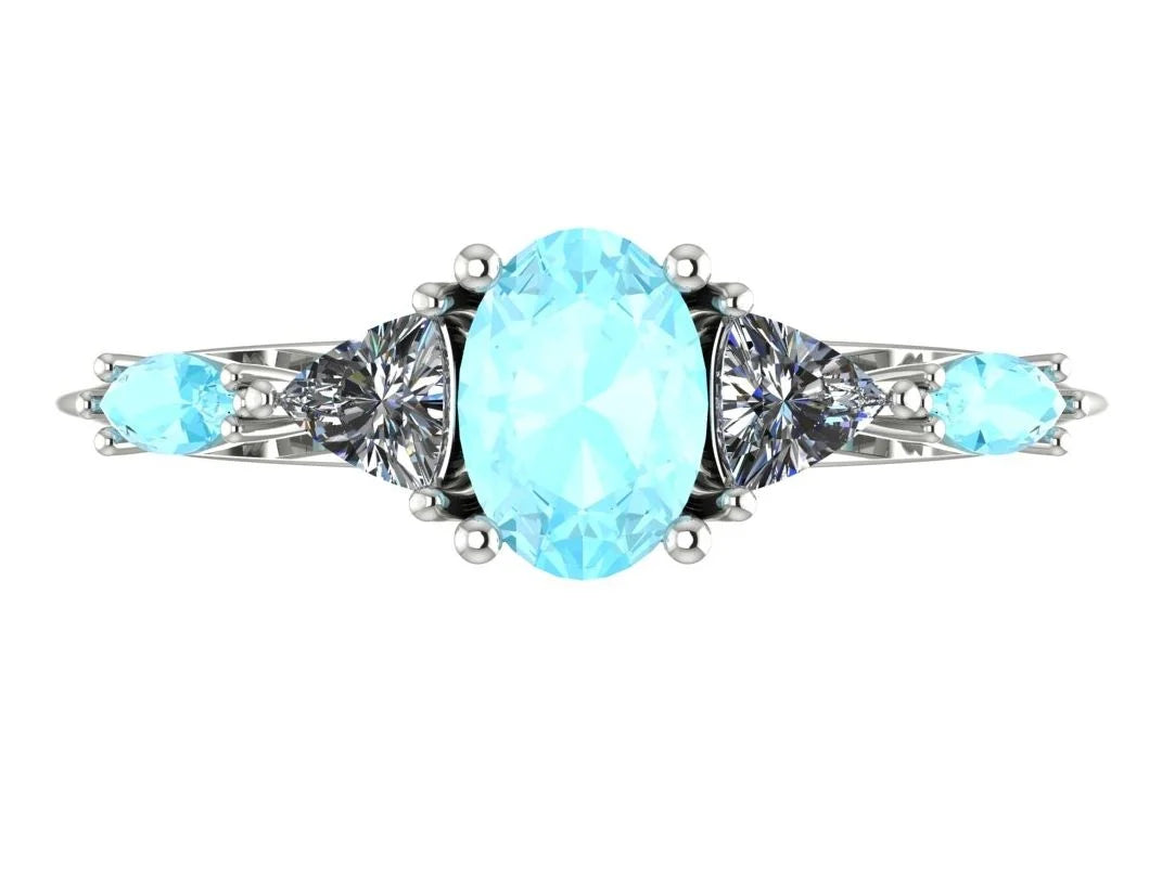 Maisie Oval Aquamarine & Diamond Ring in White Gold or Platinum