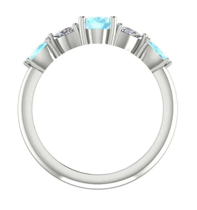 Maisie Oval Aquamarine & Diamond Ring in White Gold or Platinum