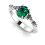 Maisie Oval Emerald & Diamond Ring in White Gold or Platinum