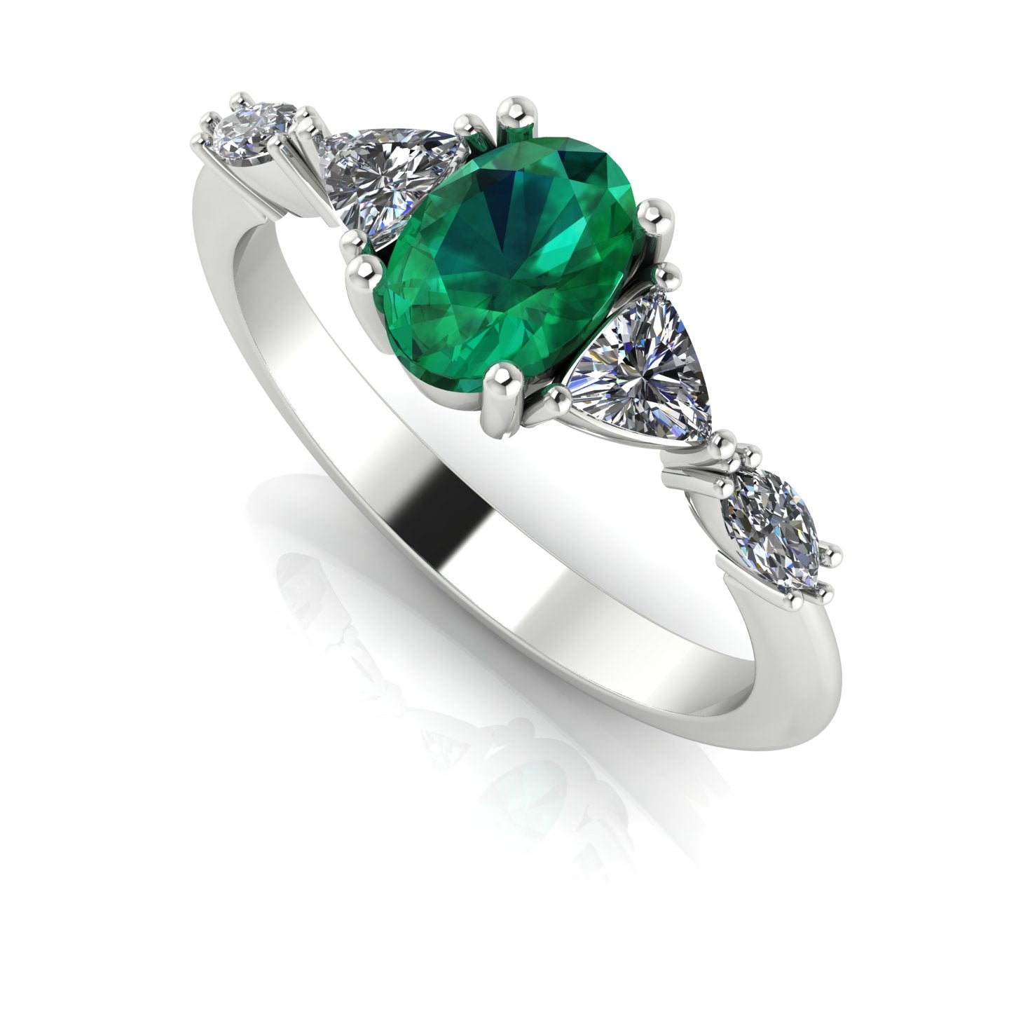Maisie Oval Emerald & Diamond Ring in White Gold or Platinum