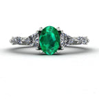 Maisie Oval Emerald & Diamond Ring in White Gold or Platinum