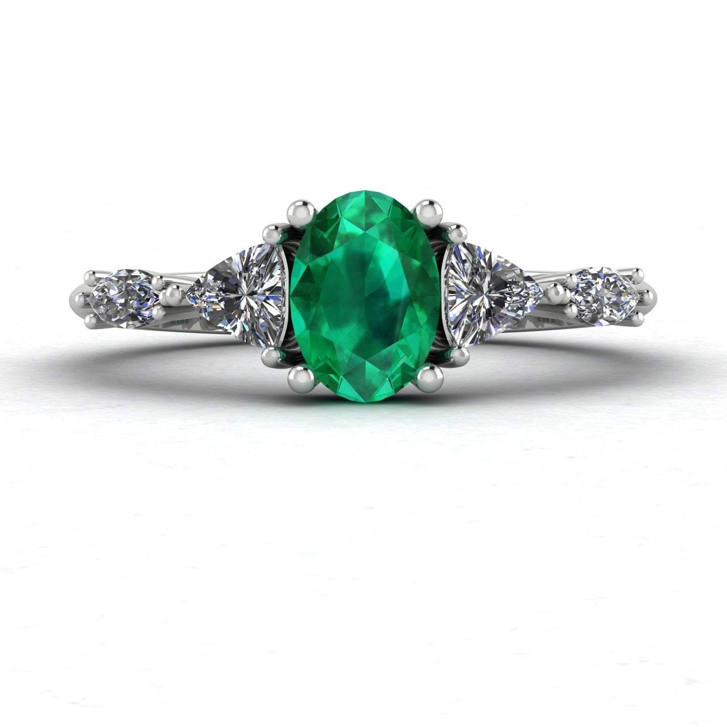 Maisie Oval Emerald & Diamond Ring in White Gold or Platinum