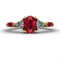 Maisie oval ruby and diamond five stone engagement ring in 18ct yellow gold, front view