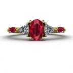 Maisie oval ruby and diamond five stone engagement ring in 18ct yellow gold, front view