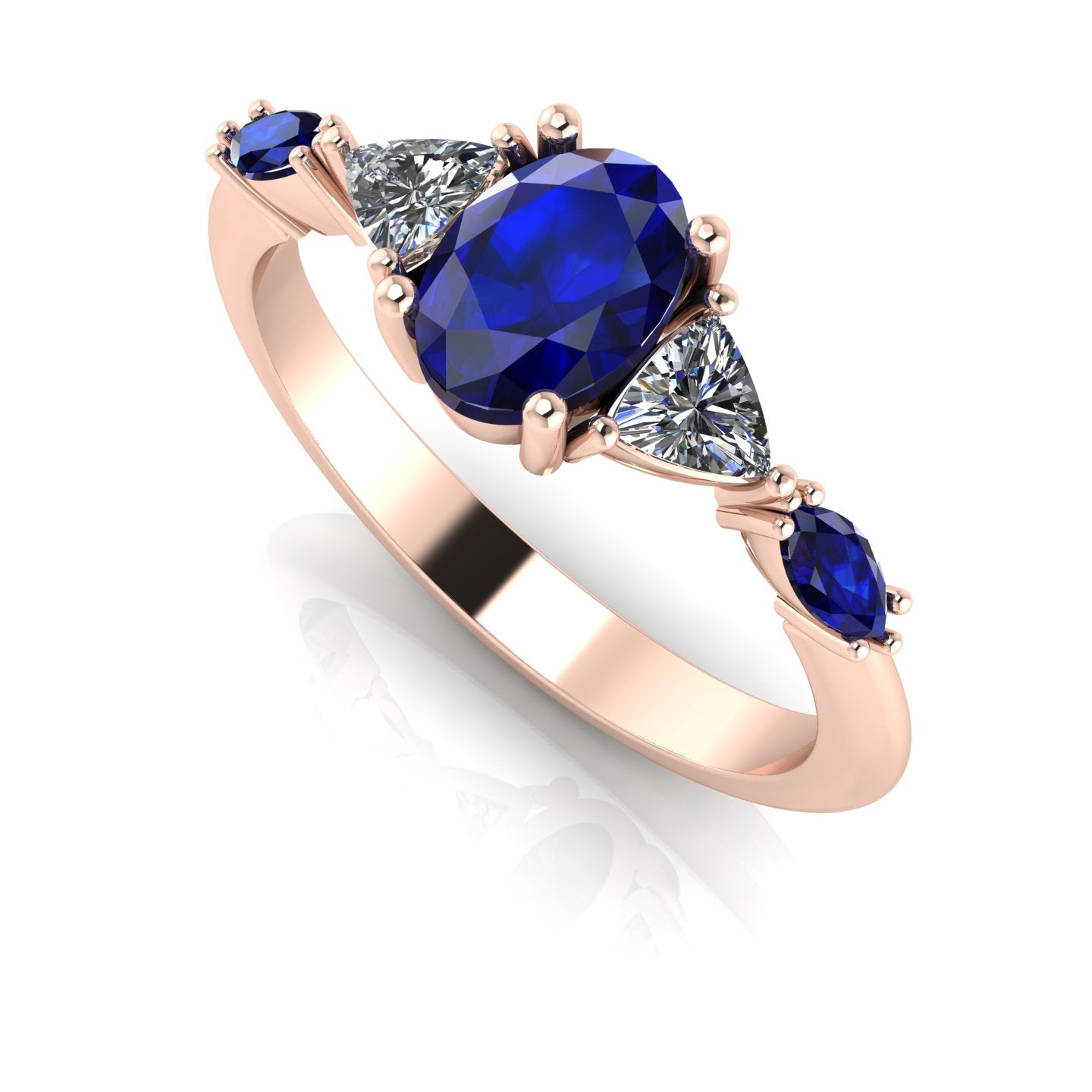 Maisie Oval Blue Sapphire & Diamond Ring in 18ct Rose Gold