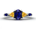 Maisie Oval Blue & Yellow Sapphire Ring in White Gold or Platinum