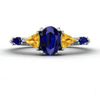 Maisie Oval Blue & Yellow Sapphire Ring in White Gold or Platinum
