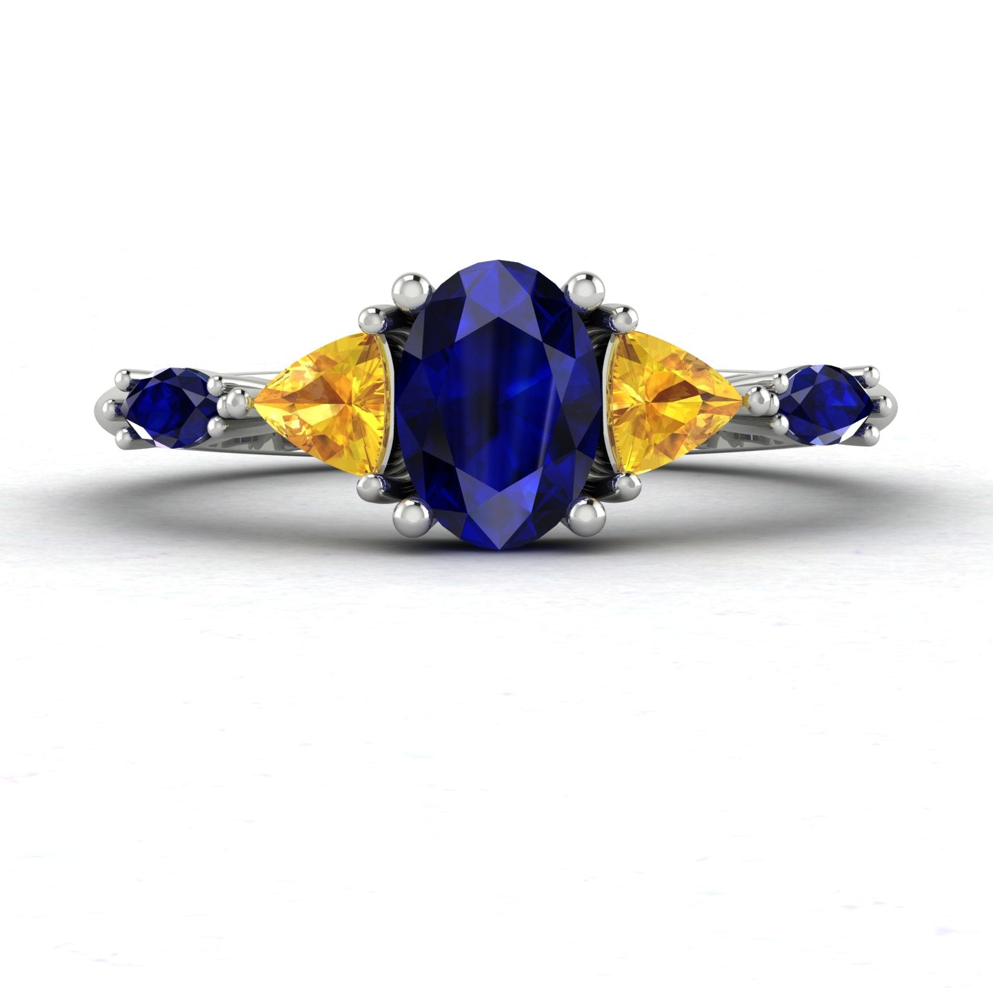 Maisie Oval Blue & Yellow Sapphire Ring in White Gold or Platinum