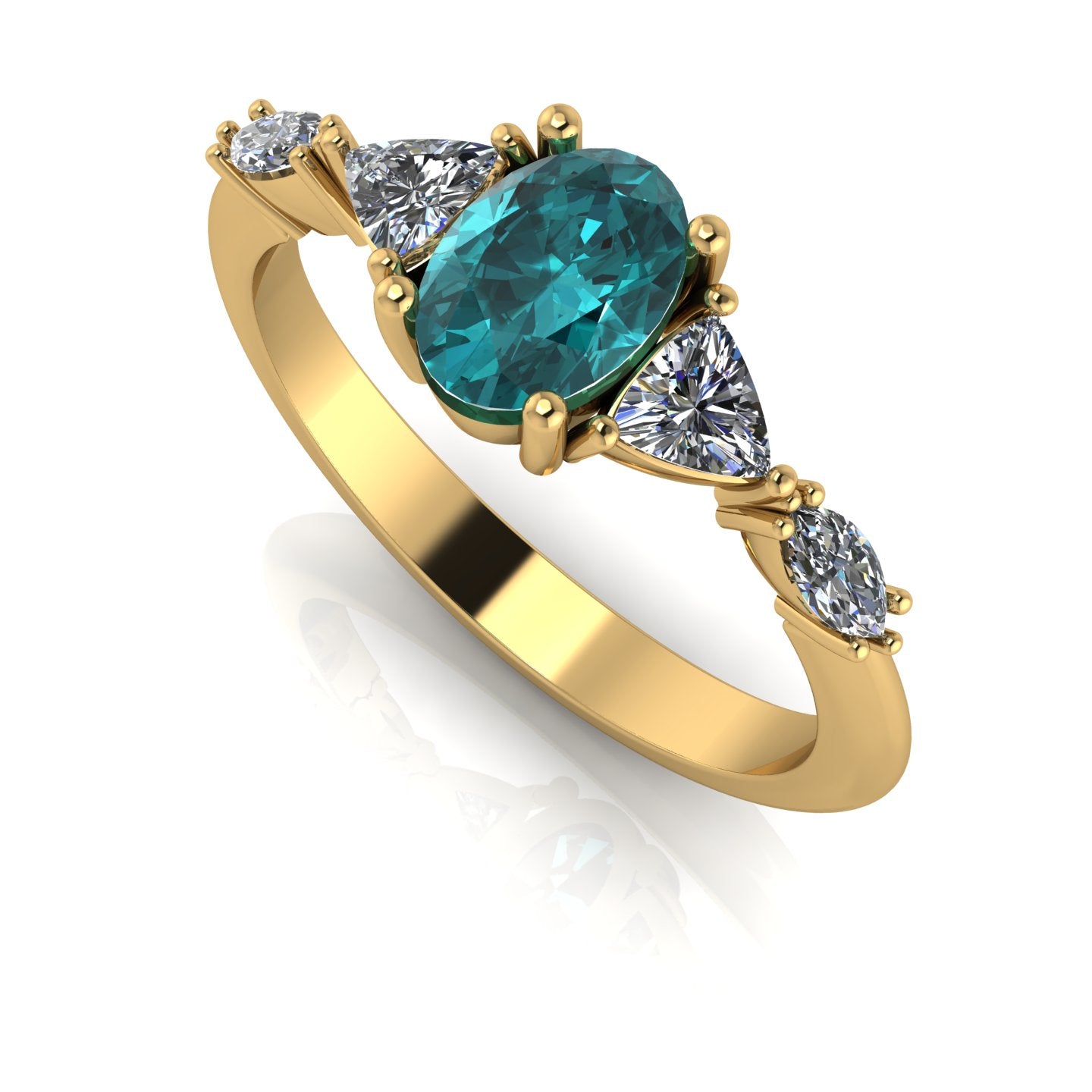 Maisie Oval Teal Sapphire & Diamond Ring in 18ct Yellow Gold