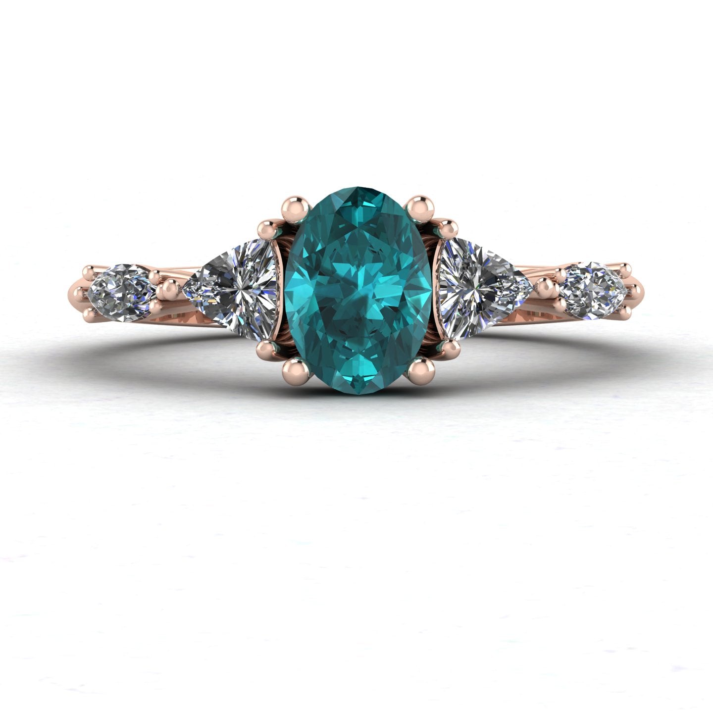 Maisie Oval Teal Sapphire & Diamond Ring in 18ct Rose Gold